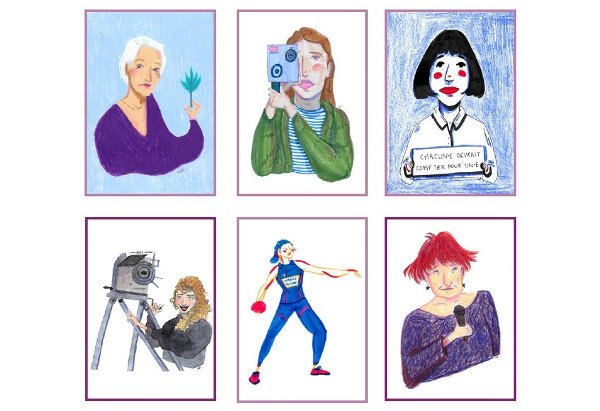 Illustrations de six portraits de femmes par Inès Defache pour les Balades Urbaines « Où sont les Femmes ? » à Lyon