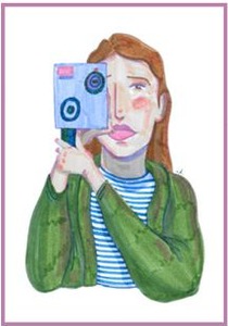 Portrait dessiné de Christine Pascal, actrice et réalisatrice, avec une caméra – Balades Urbaines