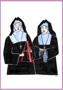 Dessin de deux religieuses, les Sœurs Saint-Vincent-de-Paul, mises à l’honneur dans les Balades Urbaines